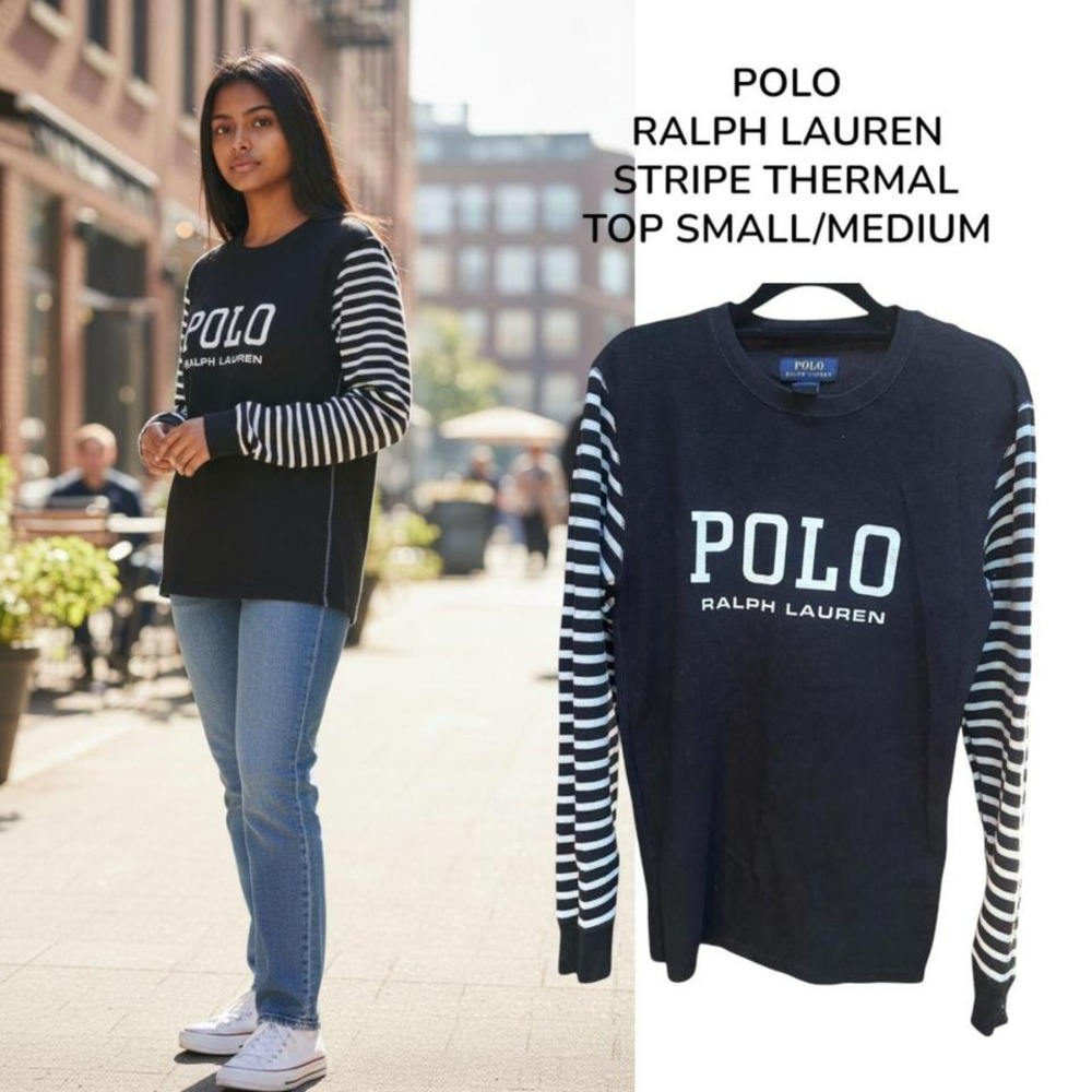 POLO RALPH‎ LAUREN STRIPED THERMAL LOGO SMALL/MEDIUM.